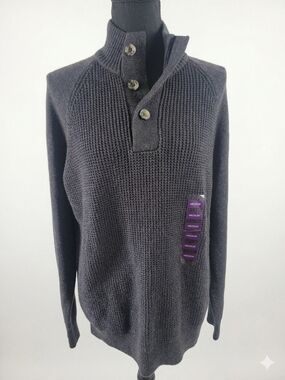 Weatherproof Men's Charcoal Button-Neck Crew Sweater